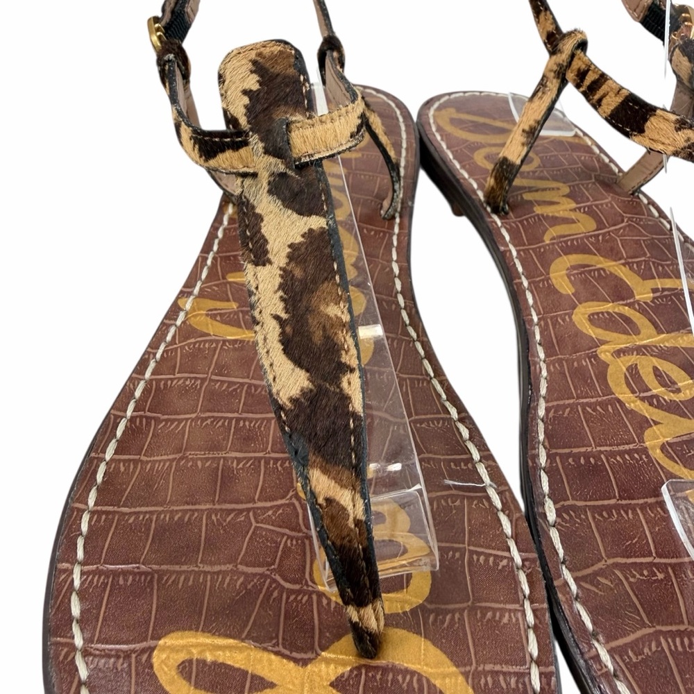 Sam Edelman Gigi Thong Flat Sandals in Leopard Brahma Hair Leather Size 8M - Picture 16 of 16